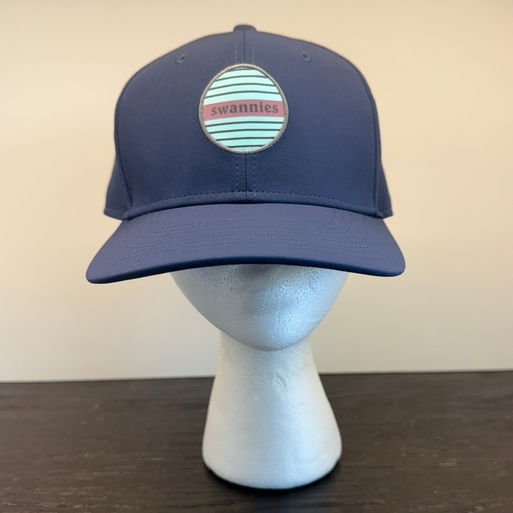 Swannies Golf Mens Navy Blue Snapback Hat Performance Striped Circle Patch Cap